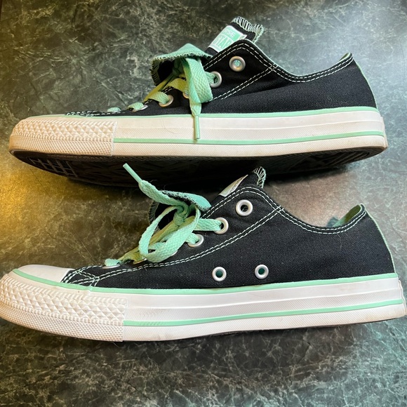 Converse Women’s Low Top Sneakers in Black and Mint with Double Tongue - Picture 6 of 8
